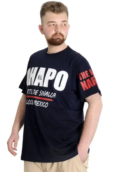 Büyük Beden Erkek T-shirt EL CHAPO 23154 Lacivert