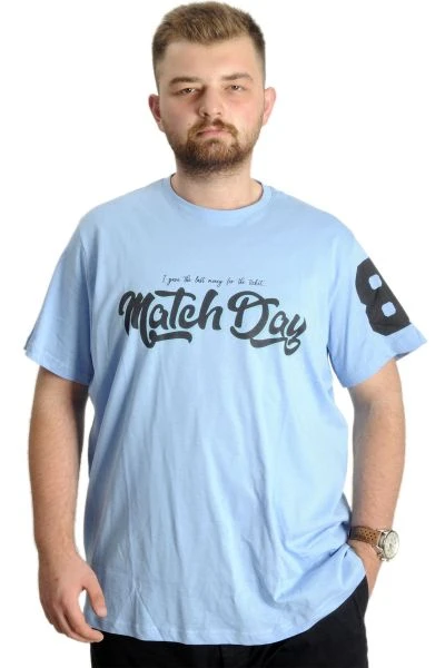 Büyük Beden Erkek T-Shirt Bis Yaka Match Day 23155 Mavi