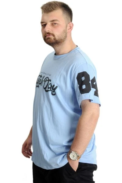 Büyük Beden Erkek T-Shirt Bis Yaka Match Day 23155 Mavi