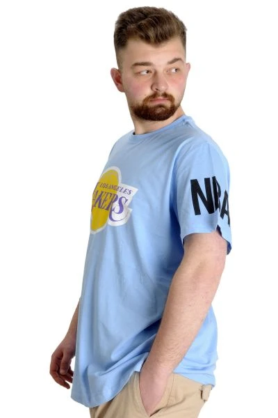 Büyük Beden Erkek Baskılı T-shirt 23156 Mavi