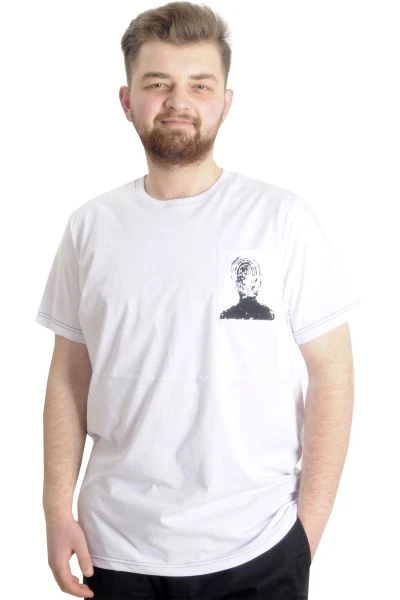 Büyük Beden Erkek T-shirt FINGERMARK 23201 Beyaz