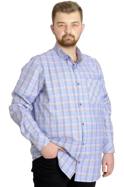 Big Size Men's Plaid Long Sleeved Pocket Shirt 23300 Dark Lilac