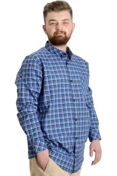 Big Size Mens Shirt Ekose Long Armlu 23300 Navy Blue-White