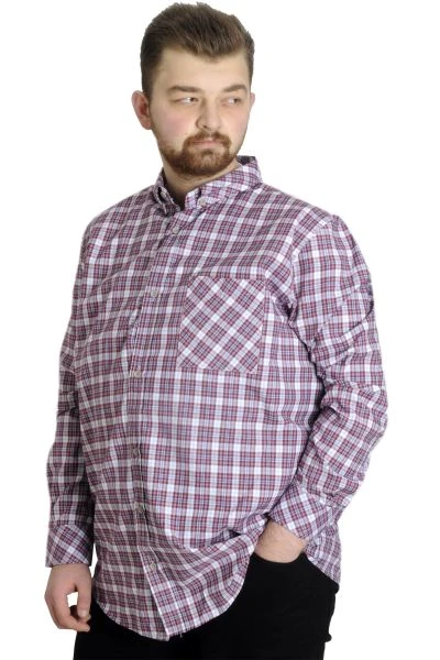Big Size Men's Plaid Long Sleeved Pocket Shirt 23300 Damson