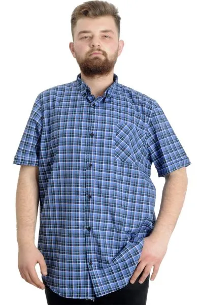 Big Size Mens Shirt Ekose Kısa Kollu 23301 Cagla