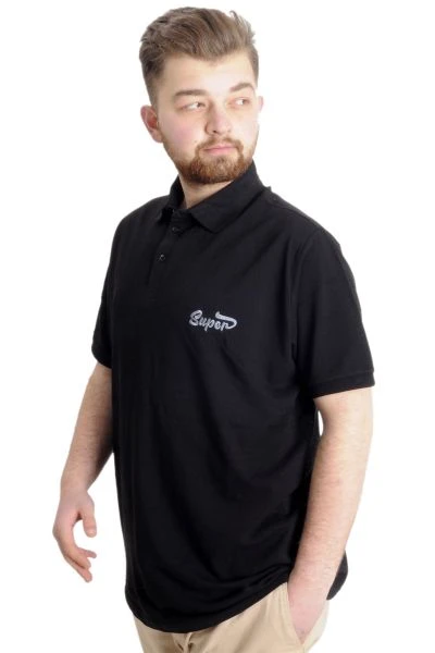 Büyük Beden Erkek T-shirt Polo SUPER 23318 Siyah