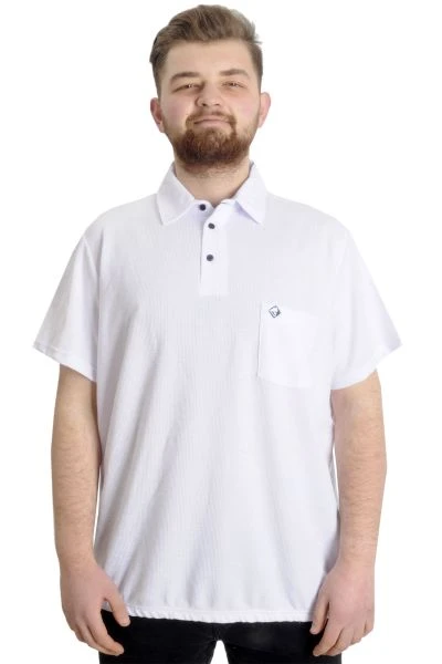 Büyük Beden Erkek T-shirt Polo Cepli Golf WAFFLE 23320 Beyaz