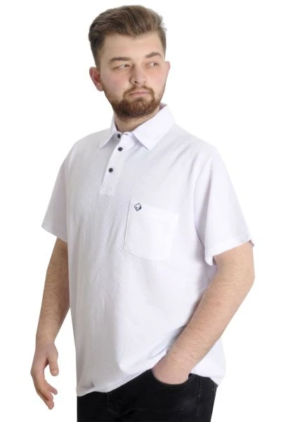 Büyük Beden Erkek T-shirt Polo Cepli Golf WAFFLE 23320 Beyaz