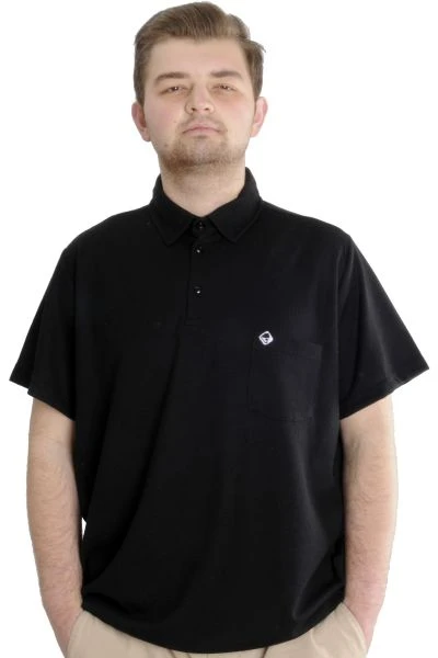 Büyük Beden Erkek T-shirt Polo Cepli Golf WAFFLE 23320 Siyah