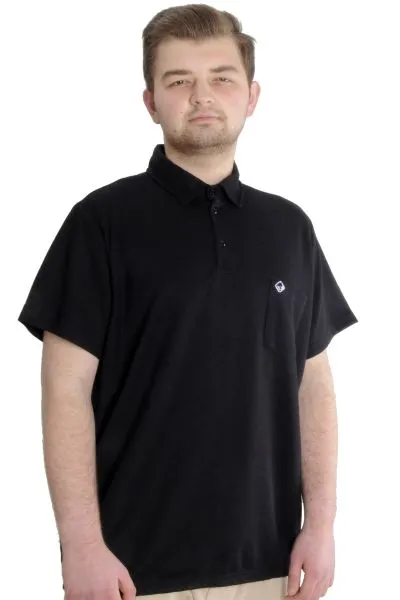 Büyük Beden Erkek T-shirt Polo Cepli Golf WAFFLE 23320 Siyah