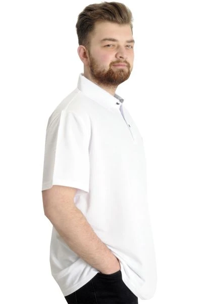 Büyük Beden Erkek T-shirt Polo MODE TEAM 23324 Beyaz