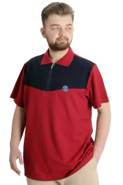 Büyük Beden Erkek T-shirt Polo FRAGMENTED 23325 Bordo