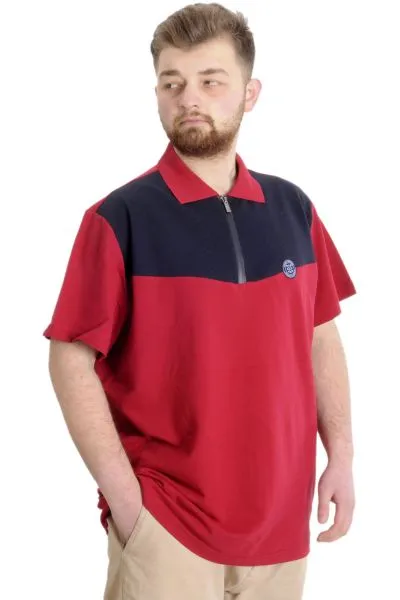 Büyük Beden Erkek T-shirt Polo FRAGMENTED 23325 Bordo