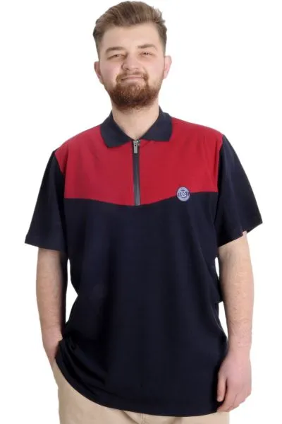 Büyük Beden Erkek T-shirt Polo FRAGMENTED 23325 Lacivert-Bordo