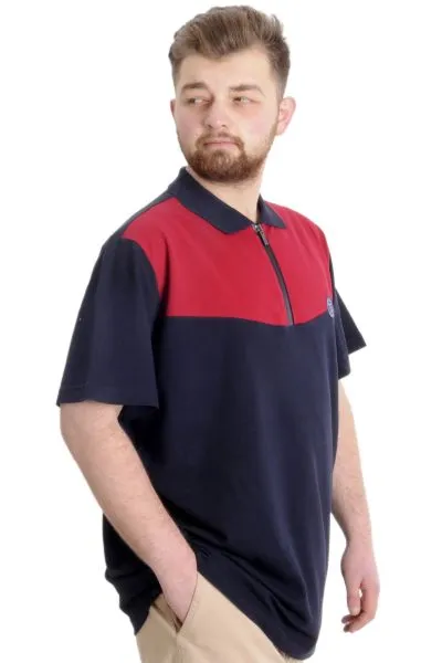 Büyük Beden Erkek T-shirt Polo FRAGMENTED 23325 Lacivert-Bordo