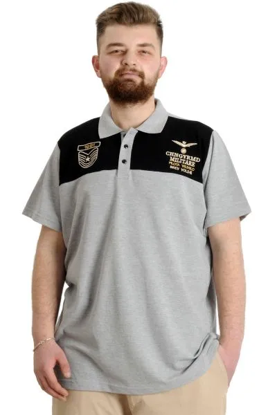 Big Size Mens T-Shirt Polo MILITARE 23327 Grey Melange