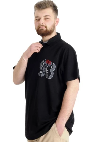 Büyük Beden Erkek T-shirt Polo Parçalı LIMITED 23330 Siyah