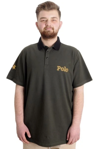 Büyük Beden Erkek T-shirt Polo HORSE 23339 Haki