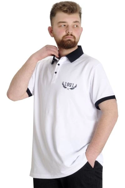 Büyük Beden Erkek Polo T-shirt 1991 23341 Beyaz