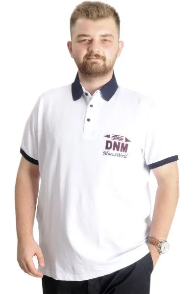 Big Size Mens T-Shirt Polo DNM 23343 White