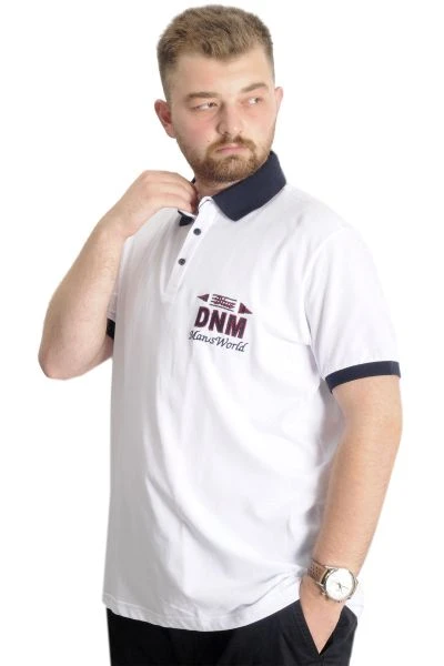 Büyük Beden Erkek T-Shirt Polo DNM 23343 Beyaz