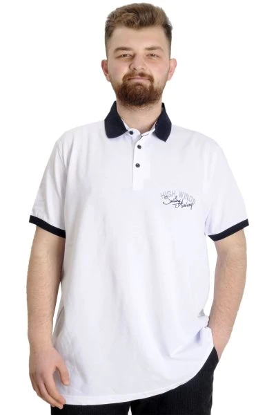 Büyük Beden Erkek Polo T-shirt SAILING 23344 Beyaz