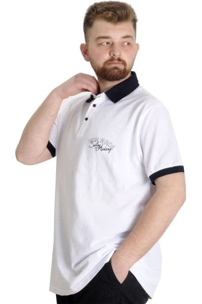 Büyük Beden Erkek Polo T-shirt SAILING 23344 Beyaz