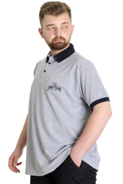 Big Size Mens Polo T-shirt GOOD TIMES 23345 Grey Melange