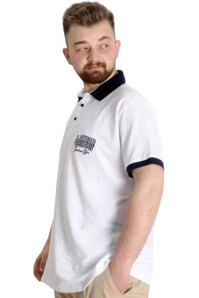 Büyük Beden Erkek Polo T-shirt LONDON 23350 Beyaz