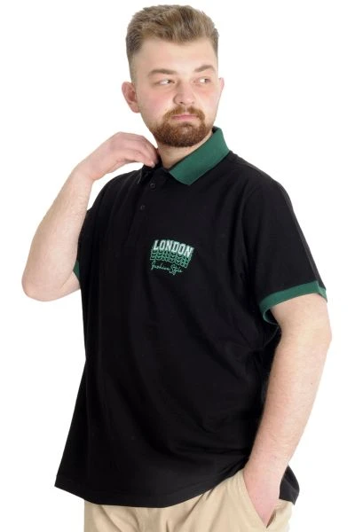 Büyük Beden Erkek Polo T-shirt LONDON 23350 Siyah