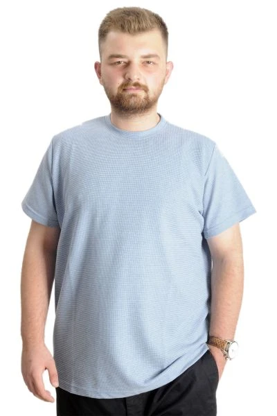 Büyük Beden Erkek T-Shirt BisYaka Waffle 23401 Mavi