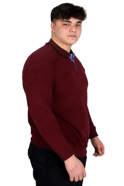 Büyük Beden Erkek Sweat Polo Selanik Horse 23440 Bordo