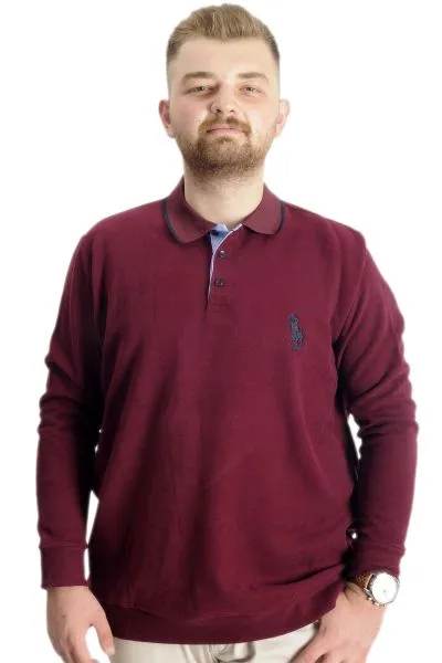 Büyük Beden Erkek Sweat Polo Selanik Horse 23442 Bordo