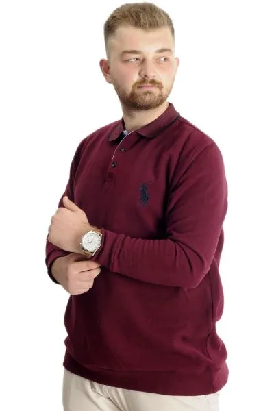 Büyük Beden Erkek Sweat Polo Selanik Horse 23442 Bordo