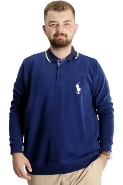 Büyük Beden Erkek Sweat Polo Selanik Horse 23442 İndigo