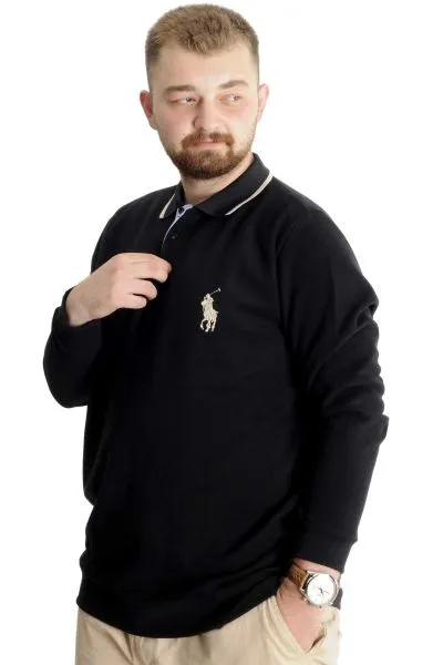 Büyük Beden Erkek Sweat Polo Selanik Horse 23442 Siyah