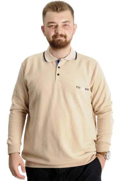 Büyük Beden  Sweat Polo Selanik Mode 23448 Bej