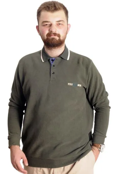 Büyük Beden Erkek Sweat Polo Selanik Mode 23448 Haki