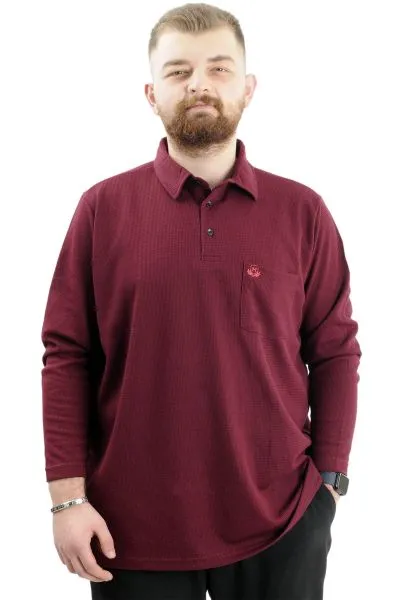 Big Size Mens Sweatshirt Polo Long Arm WAFFLE 23449 Burgundy