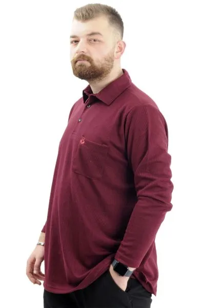Big Size Mens Sweatshirt Polo Long Arm WAFFLE 23449 Burgundy
