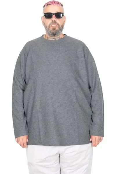 Big Size Mens Sweatshirt Crew Neck Long Arm WAFFLE 23460 Antrasit