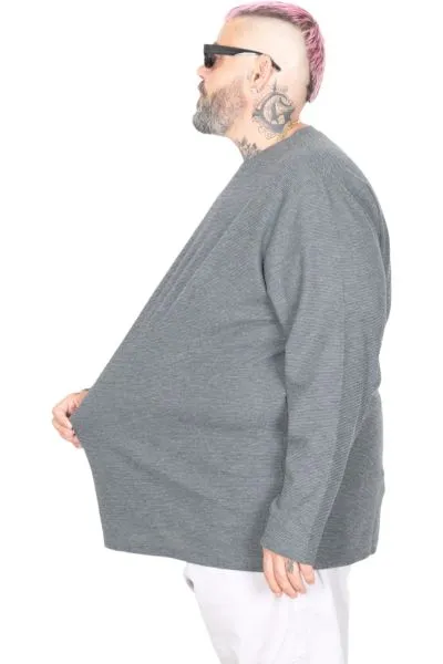 Big Size Mens Sweatshirt Crew Neck Long Arm WAFFLE 23460 Antrasit