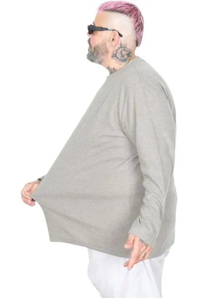Big Size Mens Sweatshirt Crew Neck Long Arm WAFFLE 23460 Khaki