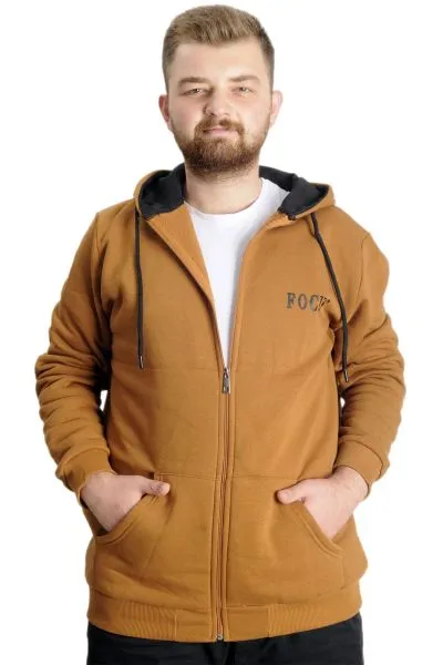 Büyük Beden Erkek Sweat Kapşon Focus 23539 Camel