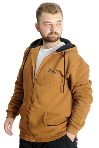 Big Size Mens Sweat Hood Focus 23539 Camel