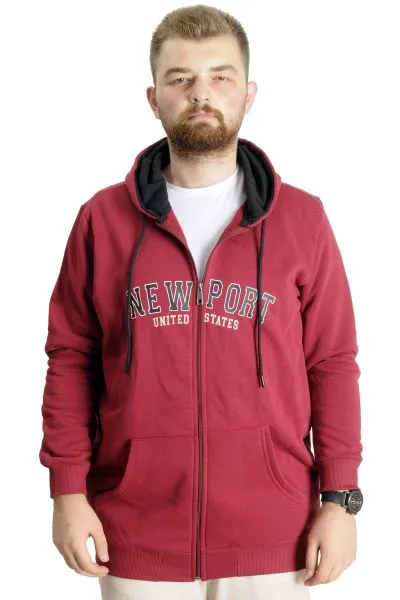 Büyük Beden Erkek Kapüşonlu Sweatshirt New Port 23546 Bordo