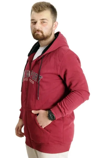 Büyük Beden Erkek Kapüşonlu Sweatshirt New Port 23546 Bordo