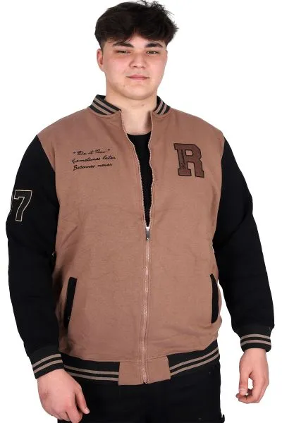 Big Size Mens College Coat Zipper Ceket REPUTATION 23634 Light Brown