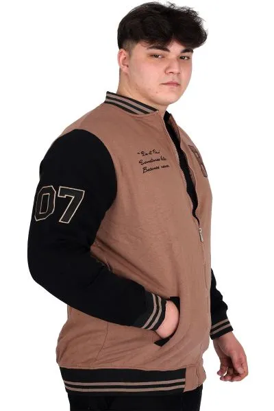 Big Size Mens College Coat Zipper Ceket REPUTATION 23634 Light Brown