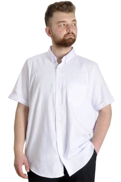 Büyük Beden Erkek Gömlek Gabardin Kısa Kol Tek Cep 23302 Beyaz [product_color]